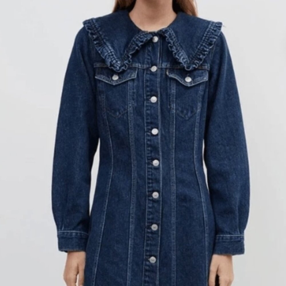 NWOT GANNI X LEVI'S Ruffle-trimmed Denim Shirt Mini Dress XS $475 - Picture 9 of 14